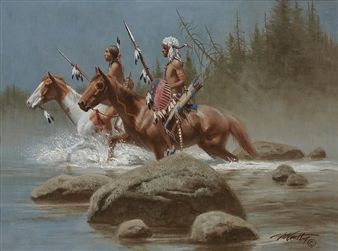 Moonlit Crossing American Indian Artwork, Sioux Tribe, Indian Artwork, Native American Paintings, Native American Warrior, Indian Men, Native American Artwork, West Art, Native American Peoples