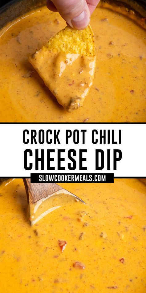 A chip being dipped in to chili cheese dip. Velveeta Chili Dip, Velvetta Cheese Dip, Crockpot Chili Cheese Dip, Velveeta Chili Cheese Dip, Chilli Cheese Dip, Hormel Chili Cheese Dip, Chili Cheese Dip Crockpot, Chili Queso Dip, Chili Cream Cheese Dip