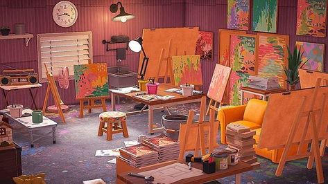 Painter Studio, Painters Studio, Art Studio Room, Animal Crossing Wild World, Animal Crossing Pocket Camp, Animal Crossing Game, Painting Studio, Animal Crossing Qr, May 7