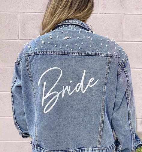 Diy Jean Jacket Ideas, Jean Jacket Ideas, Bride Denim Jacket, Rhinestone Jacket, Custom Jean Jacket, Amazing Wedding Photos, Custom Denim Jacket, Jacket Ideas, Bachelorette Party Planning