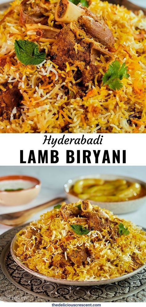 Meat Biryani Recipe, Lamb Biryani Recipe Easy, Lamb Breyani Recipes, Lamb Biryani Recipe Indian, Hyderabad Biryani Recipe, Lamb Rice Recipes, Pakistan Cuisine, Lamb Over Rice, Lamb Biryani Recipe