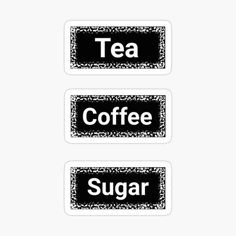 Redbubble sticker (matte) of kitchen canister/pantry organization labels - Tea, Coffee and Sugar in black and white color. These stickers can be used for spice jar, canister or container. Check out the product page for more information. Also, visit my store "BeautifulHues" at Redbubble to see my other designs on stickers/labels. Pantry Organization Labels, Canister Labels, Organizing Labels, Kitchen Canisters, Spice Jars, Pantry Organization, Black And White Colour, Canisters, Sticker Labels