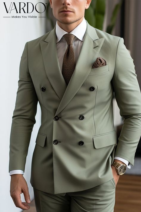 >>ORIGINAL ARTWORK AND CONTENT, PLEASE DO NOT COPY<< Men Suits, Suits For Man, Sage Green Double Breasted Suit for Men | Classic Elegance and Modern Style - Formal Attire, Formal Fashion Slim Fit Suit, Formal piece Wedding Suit, Double Breasted, Formal Fashion Slim Fit Suit. Elevate your style with our Sage Green Double Breasted Suit - a perfect blend of classic sophistication and modern flair. Crafted with precision and tailored for the contemporary gentleman, this two-piece suit is a wardrobe essential. 🌿 Must-Have Wardrobe Staple: Embrace timeless elegance with the sage green hue that seamlessly transitions from day to night, making it ideal for various occasions. 👔 Tailored Perfection: The double-breasted design adds a touch of refinement, while the tailored fit ensures a sleek silho Men Spring Suits, Safe Green Suit, Wedding Suits Sage Green, Unique Men’s Suits, Sage Green Men Outfit, Sage Suits Men, Sage Green Outfit Men, Suit Ideas For Men Classy, Sage Green Tuxedo Wedding