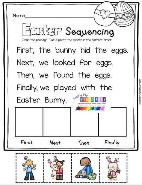 FREEBIE Sequencing activity for kindergarten literacy centers FREE kindergarten worksheets printables activities Easter Spring freebie centers no prep teen numbers ordering numbers Spring April sight words phonics writing math #kindergartenphonics Kindergarten Sequencing Worksheets, Sequencing Kindergarten, Sequence Worksheet, Story Sequencing Worksheets, Kindergarten Easter, Free Kindergarten Printables, Easter Kindergarten, Easter Worksheets, Sequencing Worksheets