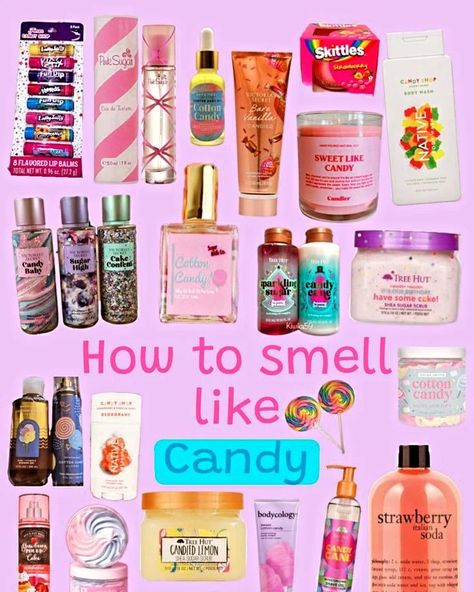 🍭 How to Smell Like Candy 🍬 Craving that sweet, sugary scent? Here are some amazing products that'll have you smelling like your favorite candy all day long! 😍✨ From cotton candy dreams to fruity explosions, these goodies are perfect for every candy lover out there. 💖 ✨ Fragrances: Pink Sugar Eau de Toilette Bodycology Cotton Candy Body Mist Victoria's Secret Bare Vanilla Candied 🍬 Body Washes & Scrubs: Native Candy Shop Body Wash (Skittles, anyone?) Tree Hut Shea Sugar Scrub (Cotton ... How To Smell Like Bubblegum, How To Smell Like Candy, How To Smell Like Candy All Day, How To Smell Like Sweet Candy, Native Candy Shop, Candy Scented Perfume, Sweet Candy Perfume, Smell Like Candy, Sweet Like Candy Perfume