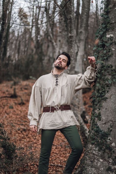 Bishop Sleeve Shirt, Peasant Outfit, Medieval Clothing Men, Peasant Clothing, Ren Faire Outfits, Pirate Shirt, Ren Faire Costume, Festival Outfits Men, Steampunk Pirate