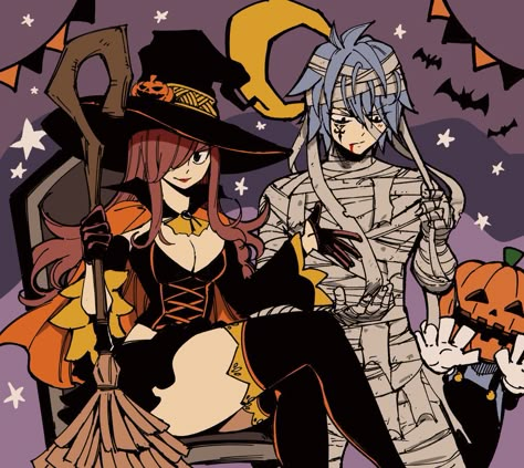 Fairy Tail Halloween Icons, Fairytail Halloween Pfp, Erza And Jallal, Halloween Manga Pfp, Fairy Tail Pc Wallpaper, Erza X Jellal Fanart, Fairytail Halloween, Fairy Tail Matching Pfp, Erza Pfp