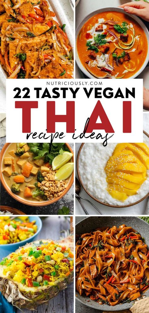 Heat the wok and enjoy these vegan Thai recipes featuring noodles, soups, curries, desserts, and more. Each recipe is made with quality fresh ingredients that are mouth-wateringly delicious! We have mango sticky rice, pade see ew, veggie larb, papaya salad, Thai basil tofu, tom kha soup, and pineapple fried rice. Vegan Thai Noodle Soup, Thai Food Recipes Vegetarian, Vegan Thai Food, Vegan Thai Soup, Thai Recipes Vegan, Fresh Vegan Recipes, Thai Vegan Recipes, Thai Recipes Vegetarian, Thai Curry Recipes Vegetarian