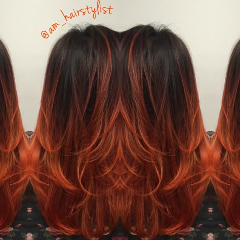 Matrix orange lacquers over a #balayage #ombre @am_hairstylist @aandahaircare #haircolor Black To Orange Ombre Hair, Orange Balayage, Orange Ombre Hair, Dark Ombre Hair, Red Hair Inspiration, Red Ombre Hair, Warm Scarves, Ombre Hair Extensions, Balayage Ombre