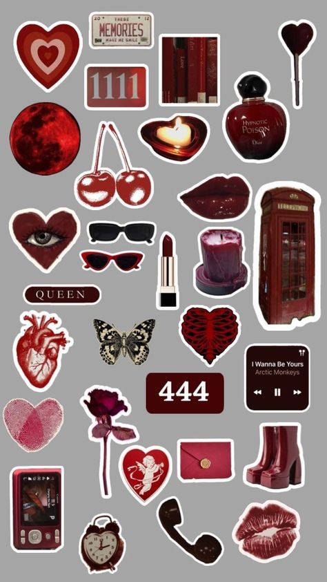 Red Phone Case Stickers, Red Cute Stickers, Dark Coquette Stickers, Red Case Aesthetic, Red Journal Stickers, Stickers For Phone Cover, Dark Red Stickers, Red Stickers Aesthetic, Stickers Journal Aesthetic