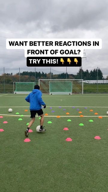 Cooper.coaching ⚽️ Coach on Instagram: "Want Better Reactions In Front of Goal? Grab as many cones as you have and a partner to get started on this one. Lay the balls out anywhere around the outside of the cones. Dribble around with keeping the ball as close as possible but with constant movement. Be creative with sharp turns, random skills, or speed bursts. As soon as you hear the word “GO” from your partner, wherever you are, find your way to goal as fast as possible and finish the second you Cone Drills, Football Drills, Soccer Drills, Soccer Life, Find Your Way, Soccer Skills, Kids Soccer, Soccer Games, Soccer Training