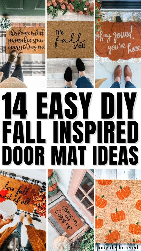 14 Easy DIY Fall Doormat Ideas Diy Painted Fall Doormat, Fall Welcome Mat Diy, Fall Diy Doormat, Fall Door Mats Diy, Diy Fall Doormat, Fall Doormat Ideas, Diy Doormat Ideas, Easter Front Porch Decor, Stenciled Doors