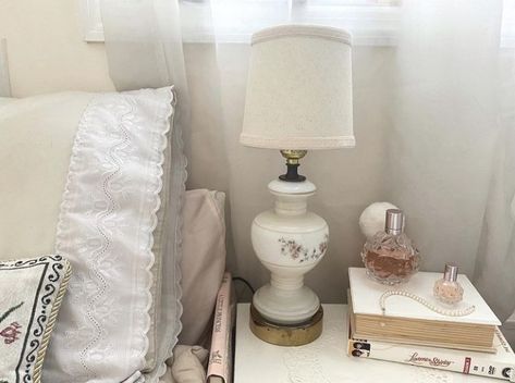 Coquette Nightstand, White Coquette, Study Desk Decor, Soft Bed Sheets, Bed Lamp, Vanilla Girl, Future Apartment, Romantic Homes, Dream Apartment