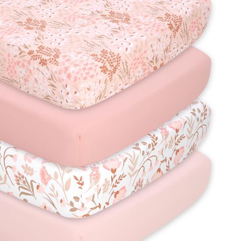 PRICES MAY VARY. Sweet Baby Girl Sheets Set – This Whimsical Floral 4 pack crib sheet set in pink and tan are the perfect start for your baby girl Super Soft and Breathable – The fabrics in our fitted crib sheets have been carefully selected to be soft, comfortable, and breathable. Made from 100% microfiber, these baby crib sheets will be the perfect addition to your little one's nursery High Quality & Easy Care – Designed to be fade resistant and machine washable for easy care. For best long-te Vintage Floral Nursery Decor, Girl Crib Sheets, Vintage Floral Nursery, Baby Girl Crib Sheets, Baby Room Closet, Crib Sheets Girl, Pink Crib, Floral Nursery Decor, Baby Crib Sheets