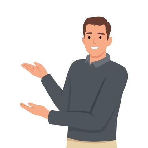 Happy man points to something. Character for advertisement. Guy shows a direction with a hand. Food Web Design, Pointing Fingers, Happy Man, Pointing Hand, Man Vector, Boy Illustration, Man Illustration, Food Web, Islamic Artwork