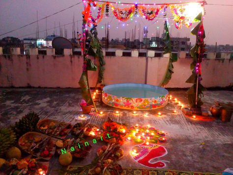 Chhath Decoration, Terrace, Table Decorations, Quick Saves, Home Decor, Color, Design, Home Décor