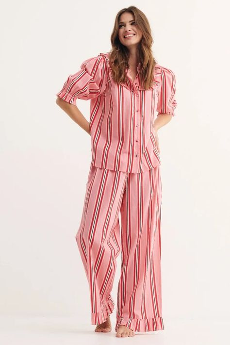 Soft Robes, Mid Length Sleeves, Striped Pyjamas, Women Nightwear, Cotton Pyjamas, Pink And Red, Red Stripe, Pj Sets, Cami Dress