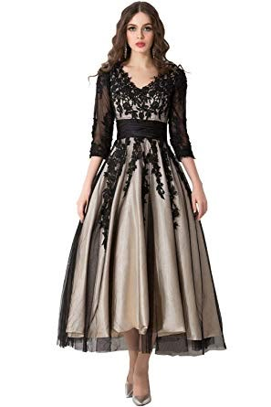 Black Lace Formal Dress, Tea Length Prom Dress, Mother Of The Bride Gown, V Neck Prom Dresses, Lace Formal Dress, Plus Size Formal Dresses, Mother Of The Groom Dresses, فستان سهرة, Lace Evening Dresses