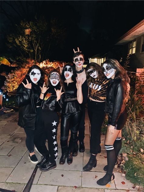 Rock And Roll Theme Party Outfit, Rock And Roll Theme Party, Kiss Halloween Costumes, Terrifying Halloween Costumes, Rocker Costume, Girl Group Halloween Costumes, Fall Moodboard, Terrifying Halloween, Girls Group