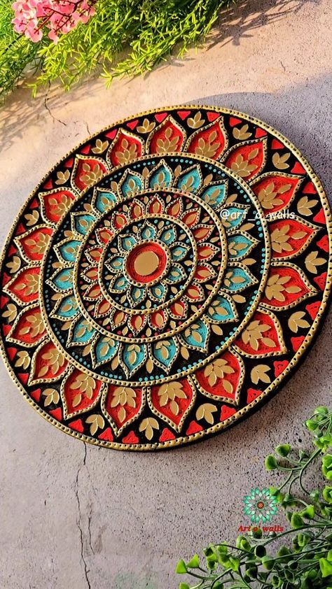 Chhaya Meena | Festive vibes 😍 Antique finish in clay & mirrors. The colors and gold shimmer wud makes a beautiful wall decor ❤️ Introducing Antique… | Instagram Clay Mirror Art, How To Draw Patterns, Clay Mirror, Mirror Canvas Art, Mud Art, Painted Mirror Art, Mirror Magic, Canvas Art Painting Acrylic, Mural Art Design