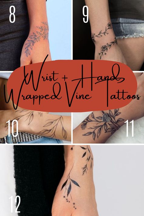 Vine Tattoo Ideas (47+) to Represent Thriving + Surviving - tattooglee Vine Tattoo Ideas, Wrist Hand Tattoo, Rose Vine Tattoos, Arm Wrap Tattoo, Flower Vine Tattoos, Wrap Around Wrist Tattoos, Thumb Tattoos, Around Arm Tattoo, Wrap Around Tattoo