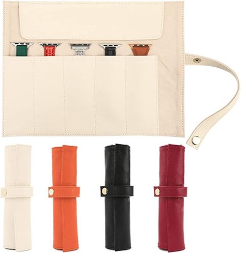 Amazon.com: GELVTIC Watch Band Case Organizer Leather Travel Watch Roll Holds 5 Watch Band Storage Cases for Men Women Watch Straps Portable Organizer Bag Compatible with Apple Watch Band (WBC01-Beige) : Cell Phones & Accessories Apple Watch Strap Organizer, Watch Roll, Canvas Storage, Travel Jewelry Box, Apple Watch Strap, Leather Travel, Bag Organization, Watch Strap, Apple Watch Bands