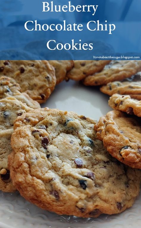 This is a great twist on classic chocolate chip cookies! Made with dried blueberries, cinnamon, and nutmeg, these are great when you want a cookie that is a little different. Blueberry Chocolate Chip Cookies, Dried Blueberry Cookies, Classic Chocolate Chip Cookies, Blueberry Chocolate, Blueberry Cookies, Dried Blueberries, Mini Chocolate Chips, Cookie Sheet, Salted Butter