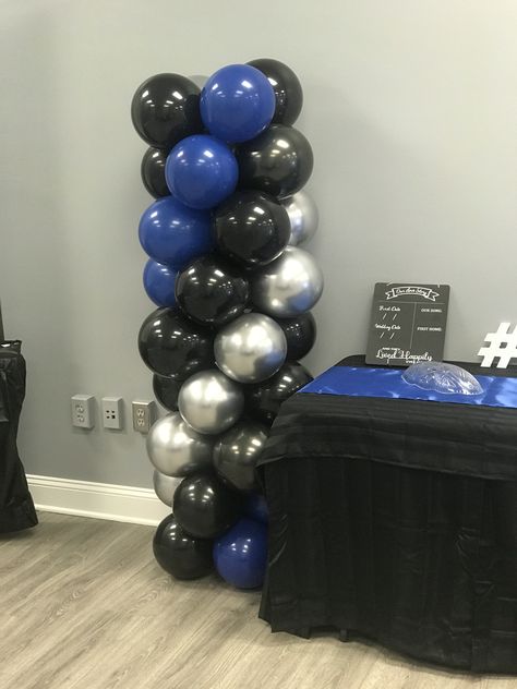 Blue Men Party Decorations, Black And Blue Party Decor, Blue Black And Silver Party Decorations, 3 Birthday Theme, Blue Silver Party, 11th Birthday Ideas, Bday Surprise, Balloon Arch Ideas, Royal Blue Quince