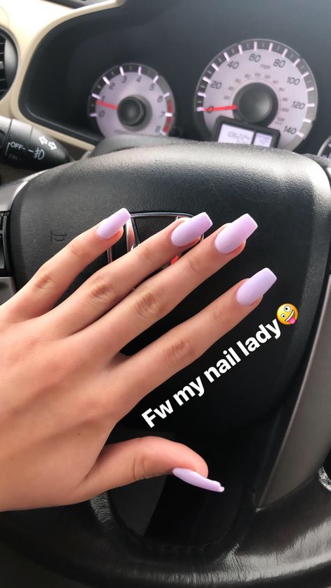 Simple Nail Designs Lilac, Lavender Nails On Brown Skin, Lilac Coffin Acrylic Nails, Pastel Purple Nails Lavender, Lavender Squoval Nails, Lilac Purple Nail Designs, Lavender Nails With Design Square, Square Lilac Nails, Light Purple Matte Nails