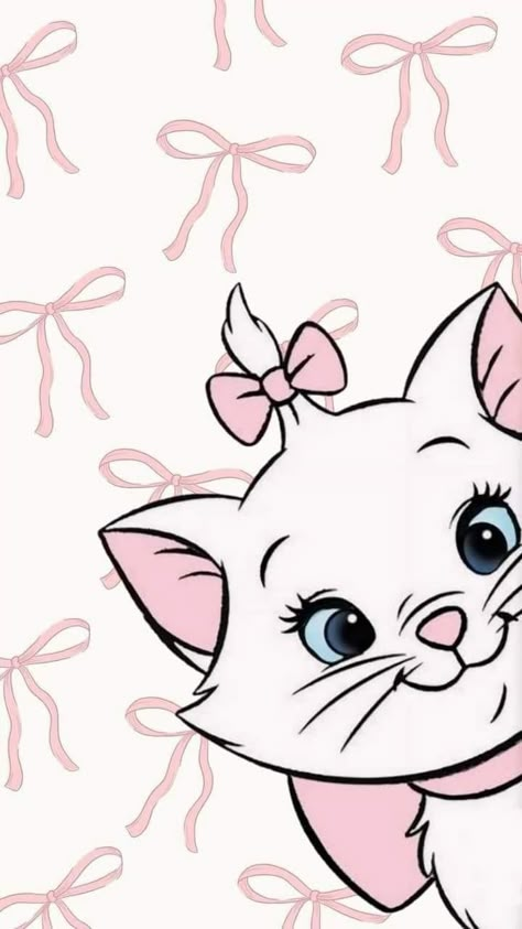 Marie Phone Wallpaper, Cat Marie Wallpapers, Marie Wallpaper Disney, Marie Cat Aesthetic, Marie Cat Wallpapers, Marie Aristocats Wallpaper, Aristocats Wallpaper, Pink Cat Wallpaper, Marie Aesthetic