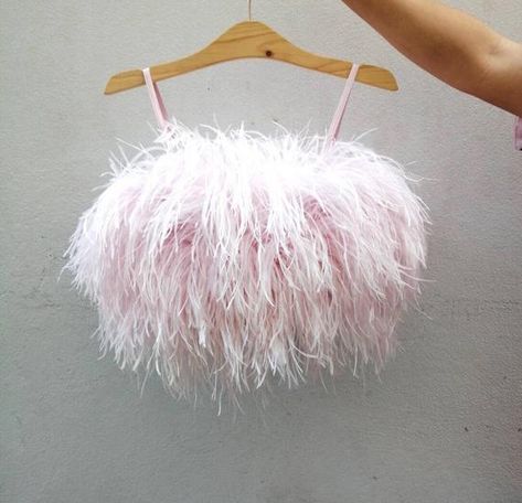 Pink Feather Top, Feather Top Outfit, Bridal Separates Tops, Feather Crop Top, Feather Cocktail Dress, Feather Prom Dress, Feather Top, Feather Tops, Pastel Outfit