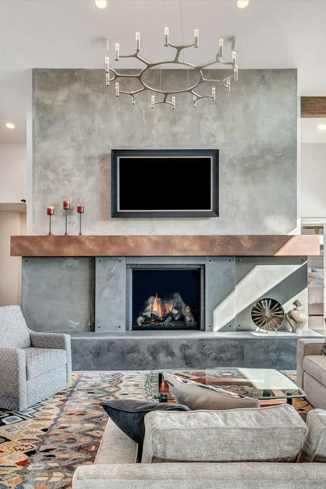 25+ Fireplaces With Shelves On Both Sides Ideas • Creatively Living Blog Black Tile Fireplace, Concrete Fireplace Surround, Cement Furniture, Black Mantle, Concrete Counters, Concrete Sinks, Black Brick Wall, Fireplace Shelves, Concrete Fireplace