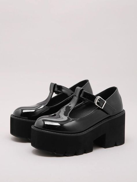 Platform School Shoes, Mary Janes Outfit, Shoes Cheap, Funky Outfits, Platform Mary Janes, Shoe Inspo, Aesthetic Shoes, Black Leather Heels, Cheap Shoes