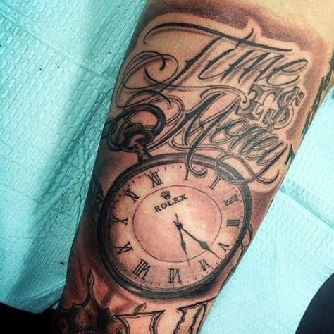 Money Tattoos For Men, Time Is Money Tattoo, Money Tattoos, Money Rose Tattoo, Money Bag Tattoo, Cool Money, Bag Tattoo, La Tattoo, Money Tattoo