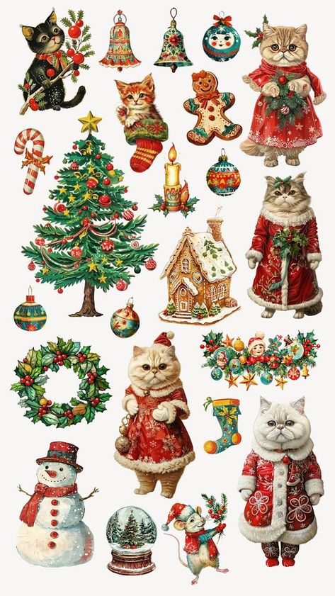 Vintage Christmas Stickers, Decorate Ipad, Christmas Sticker Ideas, New Years Plans, Xmas Collage, Christmas Stickers Printable, Christmas Flash, New Year Stickers, Sticker Collage