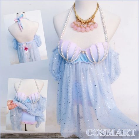 Kokomi Aesthetic Outfit, Fantasy Beach Outfit, Seacore Aesthetic Outfit, Mermaid Asthetics Outfit, Water Themed Dress, Water Inspired Outfits, Water Themed Outfits, Mermaid Outfit Aesthetic, Mermaid Aesthetic Outfit