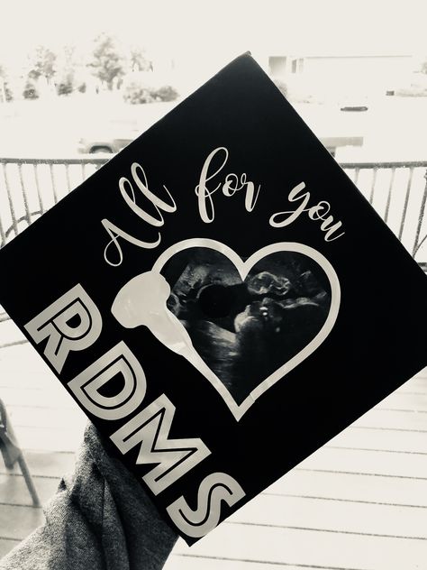 RDMS graduation. Ultrasound graduation cap.  ARDMS Graduation Cap Designs Ultrasound Tech, Sonography Student Graduation Pictures, Rdms Grad Cap, Sonography Cap Decoration, Ultrasound Grad Cap, Sonographer Graduation Cap, Sonographer Graduation Pictures, Ultrasound Tech Graduation Cap, Sonography Graduation Cap