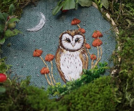 Owl Hand Embroidery, Embroidery Owl Patterns, Owl Embroidery Pattern, Embroidery Owl, Embroidered Owl, Embroidery Animals, Animal Embroidery Patterns, Fall Embroidery, Owl Embroidery