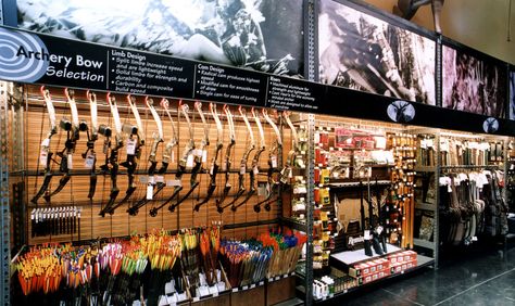 archery display #retaildesign Hale House, Archery Shop, Bow Display, Retail Store Display, Archery Bows, Archery Bow, Bike Store, Bow Shop, Booth Display