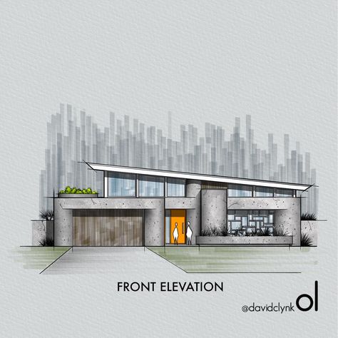 Mid Century Mod feels . Timber + Concrete + Glass . Don’t forget to save for inspiration later! . . . . . #thearchitecturestudentblog… | Instagram Facade Sketch Architecture, Modern Building Sketch, Architecture Elevation Drawing, Elevation Render, Buildings Sketch Architecture, Modern Exterior House, Mid Century Modern House Exterior, Perspective Architecture, Interior Architecture Sketch