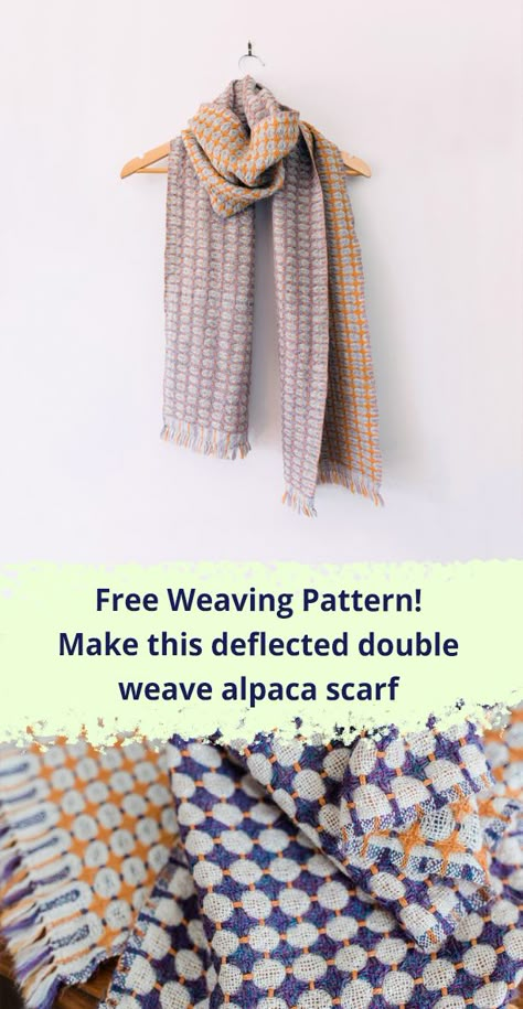 Free Weaving Pattern - weave this gorgeous deflected double weave alpaca scarf Double Weave Pattern, Deflected Double Weave Draft Patterns, 8 Shaft Weaving Patterns, Weave Art, Deflected Double Weave, Weaving Patterns Design, Table Loom, Woven Shawls, Rigid Heddle Weaving