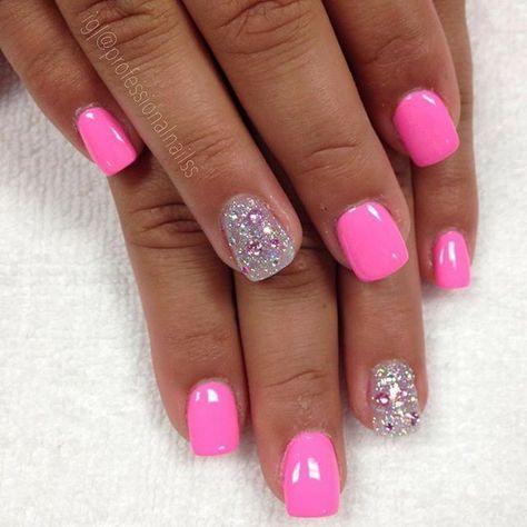 Pink Sparkle Nails, Pink Gel Nails, Pink Gel, Vacation Nails, Sparkle Nails, Beach Nails, Dipped Nails, My Nails, Short Acrylic Nails