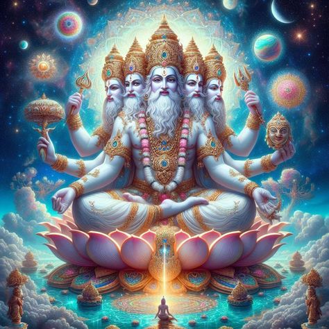 Brahma God, Bramha Ji, Brahma Dev, Brahma Vishnu Mahesh, Lord Vishwakarma, Ganpati Art, Tarot Ideas, Lord Brahma, Saraswati Mata