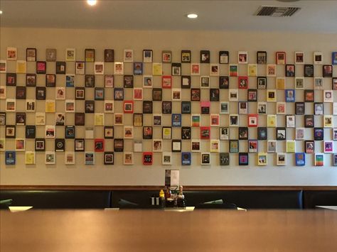 8 track tapes mounted on wall at The Normal Diner - Tempe, AZ Rock N Roll Art, Retro Arcade, Man Cave, Game Room, Photo Wall, Living Room, Frame, Wall, Home Decor