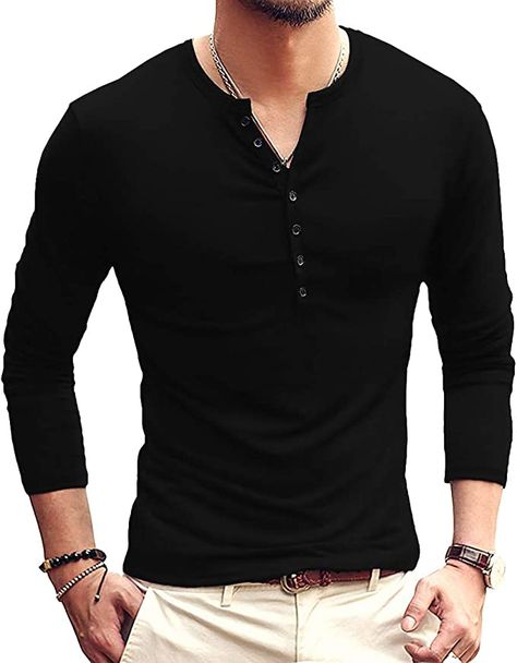 Formal Fashion, Mens Henley, How To Look Handsome, Polo Sport, Sleeve Fashion, Tee Shirt Homme, Simple Shirts, Slim Fit Shirt, Mens Casual