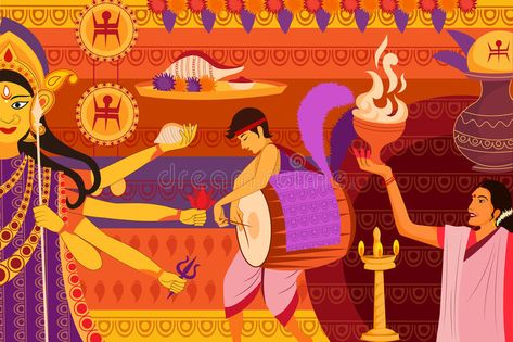 Durga Puja Illustration, Dussehra Illustration, Illustration System, Durga Puja Kolkata, Durga Pooja, Happy Durga Puja, Kitsch Art, India Holidays, Furniture Design Sketches