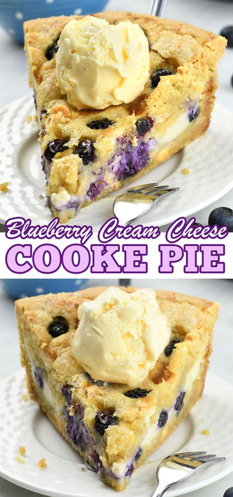 Blueberry Cheesecake Cookie Pie Fresh Blueberry Cheesecake, Blueberry Cheesecake Cookies, Cream Cheese Cookie, Cheesecake Cookie, Homemade Crust, Blueberry Cream Cheese, Cheesecake Cookies, Delicious Cookie Recipes, Blueberry Recipes