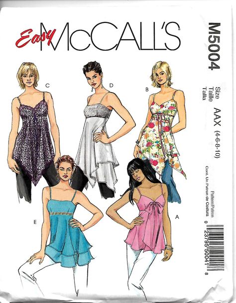 McCall's 5004 Misses Lined Tops And Tunics Pattern, Spaghetti Straps, Hem And neck Variations, Size 4-10, UNCUT by DawnsDesignBoutique on Etsy Mccalls Patterns Vintage, Tops Sewing, Tunic Sewing Patterns, Handkerchief Top, Empire Waist Tops, Top Sewing, Mccalls Sewing Patterns, Tunic Pattern, Top Sewing Pattern