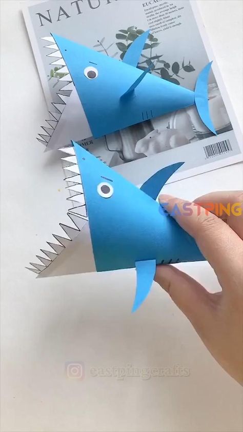 DIY Creative crafts-easy origami paper tutorial [Video] | Diy creative crafts, Paper crafts, Paper crafts for kids Shark Diy, Paper Flowers For Kids, Foster Kids, Paper Fish, Preschool Craft, Intellectual Development, Paper Craft Ideas, Instruções Origami, Hand Crafts For Kids