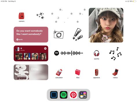 Kpop Wallpaper Ipad Aesthetic, Ipad Layout Ideas Kpop, Red Ipad Homescreen, Cute Ipad Layout Ideas, K Pop Ipad Layout, Kpop Ipad Homescreen, Ipad Widget Wallpaper, Widget For Ipad, Ipad Layout Ideas Pink